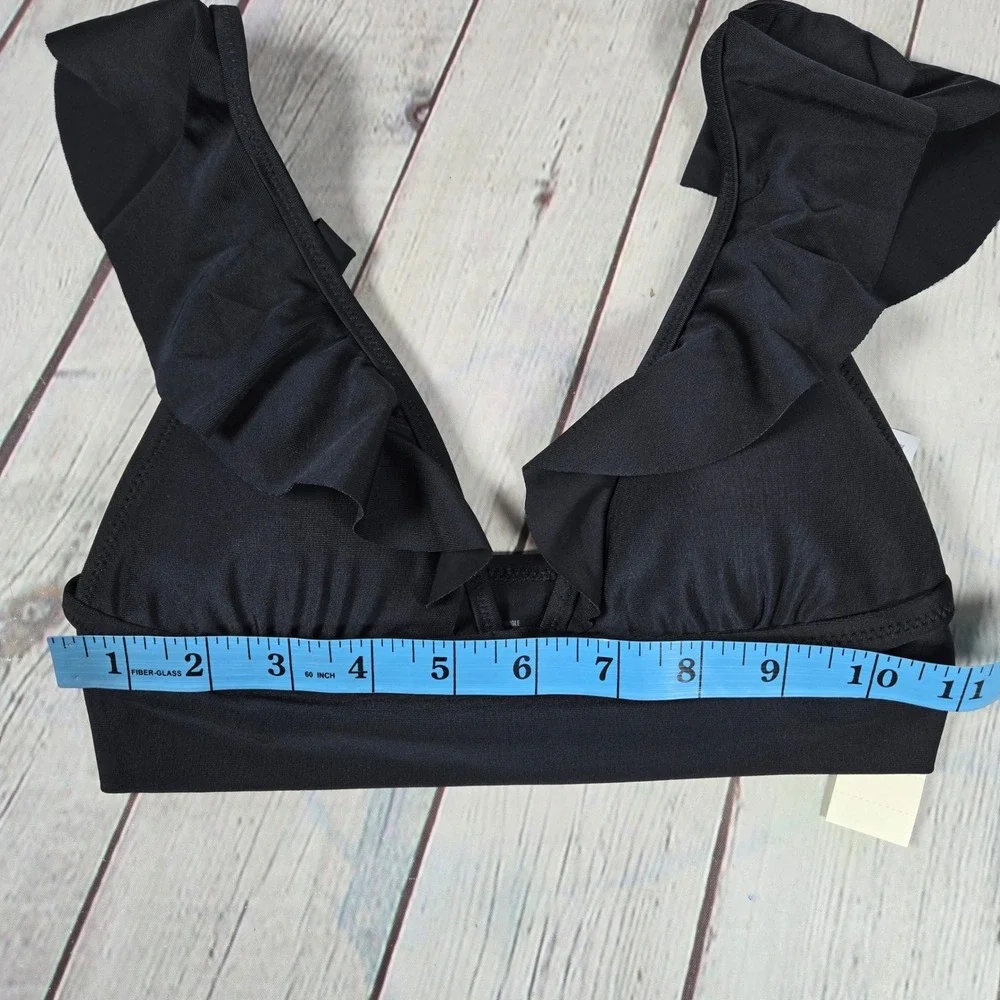 Aerie Black Ruffle‎ Triangle Bikini Swim Top Small XS Adjustable Straps